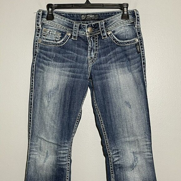 Silver Jeans Suki Surplus Bootcut Women W27 Blue Distress Western Cowboy Cowgirl - Picture 4 of 10